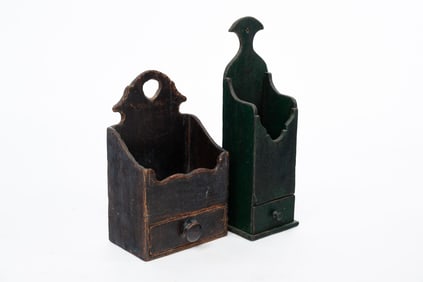 TWO AMERICAN PAINTED WALL BOXES.