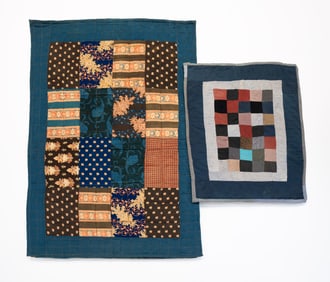 TWO MOUNTED AMERICAN CRIB QUILTS.