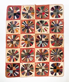 AMERICAN PIECED, EMBROIDERED, AND STITCHED QUILT.