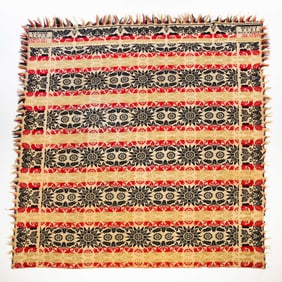 S. YODER (BUCKS COUNTY, PENNSYLVANIA) WOOL JACQUARD COVERLET, DATED 1848.