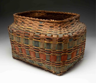 NATIVE AMERICAN POLYCHROME PAINTED SPLINT BASKET.