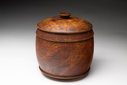 AMERICAN PAINT-DECORATED TREENWARE COVERED CANISTER (JAR).
