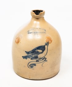 OTTMAN BROS. (FORT EDWARD, NY) COBALT-DECORATED STONEWARE JUG WITH POURING SPOUT.