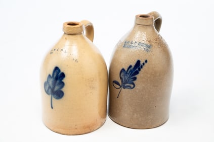 TWO E. & L.P. NORTON (BENNINGTON, VERMONT) COBALT-DECORATED STONEWARE JUGS,