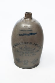 HAMILTON & JONES (GREENSBORO, PENNSYLVANIA) COBALT-DECORATED STONEWARE TWO-GALLON JUG.