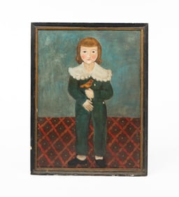 AFTER JOHN BREWSTER JR. (AMERICAN, 1766–1854) "BOY WITH FINCH" OIL ON CANVAS.