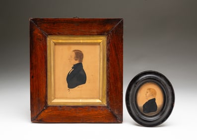 TWO AMERICAN SCHOOL MINIATURE WATERCOLOR PROFILE PORTRAITS OF GENTLEMEN.