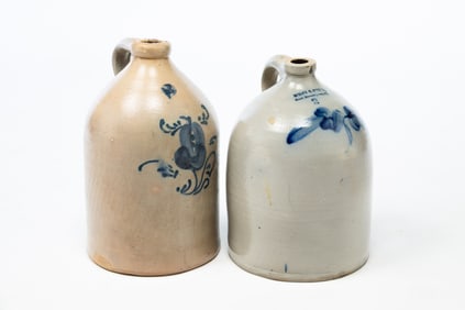 TWO AMERICAN COBALT-DECORATED STONEWARE JUGS, INCL. NORTON & FENTON (EAST BENNINGTON, VERMONT).