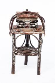 WONDERFUL ADIRONDACK DECORATED SMOKING STAND.