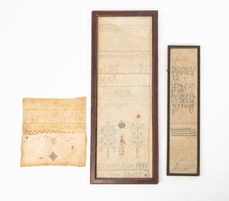 THREE NEEDLEPOINT SAMPLERS.