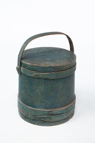 AMERICAN BLUE-GREEN PAINTED PINE FIRKIN.