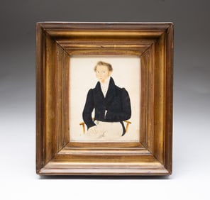 AMERICAN SCHOOL WATERCOLOR AND GOUACHE PORTRAIT OF A SEATED GENTLEMAN, DATED 1833.