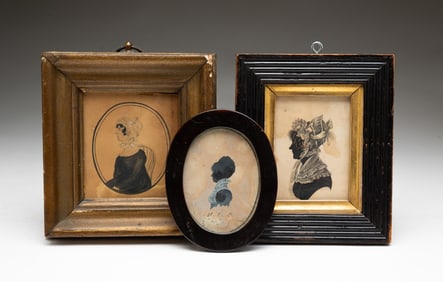 THREE AMERICAN SCHOOL MINIATURE PROFILE PORTRAITS OF LADIES.