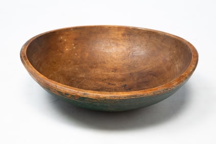 AMERICAN BLUE-PAINTED AND TURNED MAPLE BOWL.