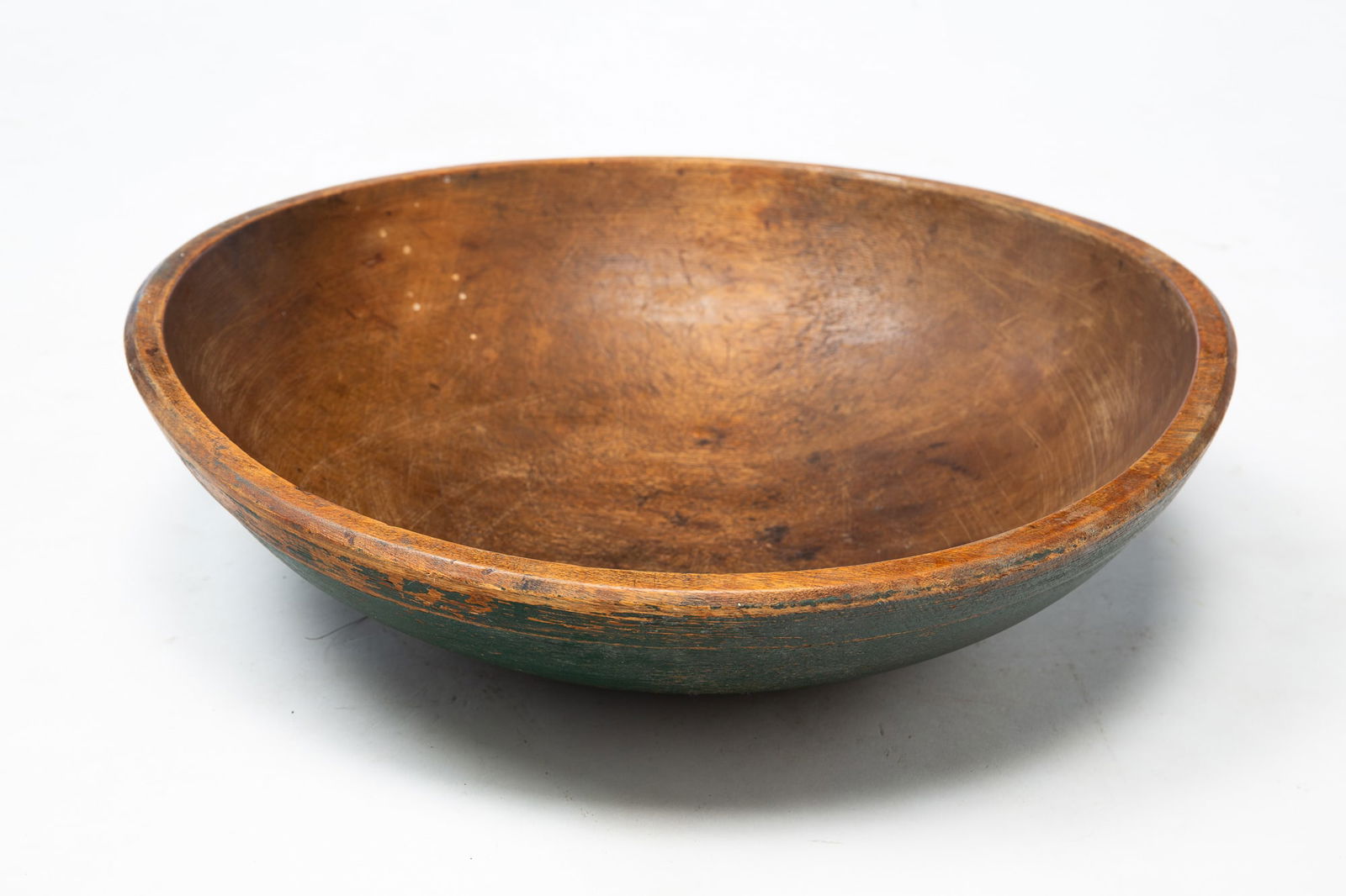 AMERICAN BLUE-PAINTED AND TURNED MAPLE BOWL. (1 of 4)