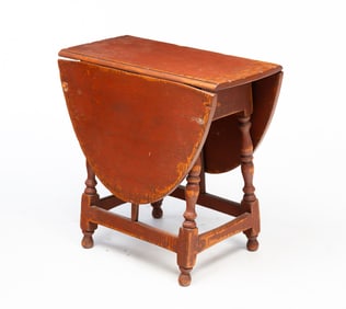 DAVID T. SMITH & CO. (MORROW, OHIO) WILLIAM AND MARY STYLE RUST RED-PAINTED TIGER MAPLE BUTTERFLY