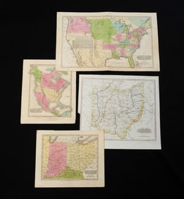FOUR UNITED STATES AND OHIO HANDCOLORED MAPS.