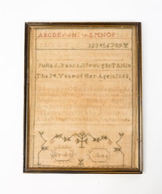 JULIA A. VANCE (BLENDON, OHIO, B. 1849) NEEDLEPOINT SAMPLER, DATED 1863.