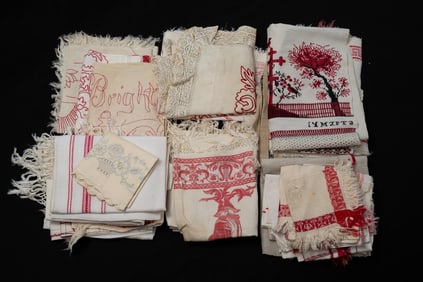 ASSEMBLED GROUP OF THIRTY-SIX ZOAR, OHIO HOME LINENS.