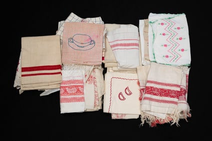 ASSEMBLED GROUP OF THIRTY-SIX ZOAR, OHIO HOME LINENS.