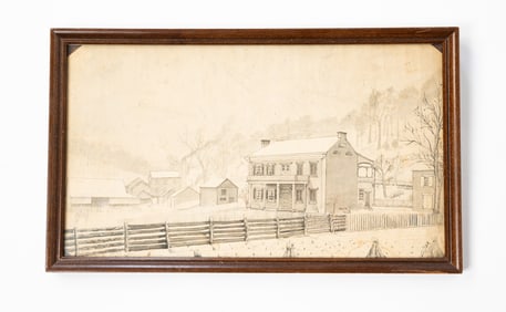 A. LARGE (OHIO) INK AND WASH ON RAG PAPER OF JOHNATHAN LARGE HOMESTEAD.