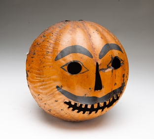 TOLEDO METAL SIGN CO. PAINTED TIN JACK-O'-LANTERN PARADE LANTERN.