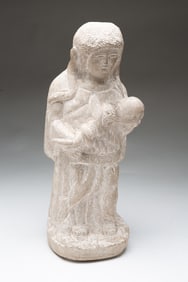 ERNEST "POPEYE" REED (OHIO, 1919-1985) FOLK ART CARVED STONE DIMINUTIVE SCULPTURE OF ST. PATRICK.