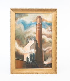 D. BEHM (AMERICAN, ACTIVE 20TH CENTURY) WPA ERA OIL ON CANVAS OF THE UNIVERSITY OF CINCINNATI POWER