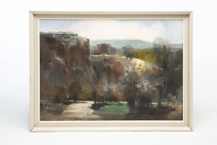 BOB BRUBAKER (GREENVILLE, OHIO, 1921-2011) OIL ON CANVAS OF CLIFFSIDE LANDSCAPE.