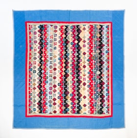 AMISH (GEAUGA COUNTY, OHIO) COTTON "ZIG ZAG NINE PATCH VARIATION" QUILT.