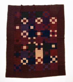 AMISH (HOLMES COUNTY, OHIO) HEAVY WOOL "NINE PATCH" WINTER QUILT.