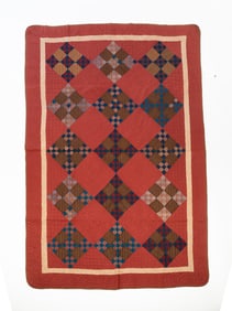 AMISH (HOLMES COUNTY, OHIO) COTTON "DOUBLE NINE PATCH" QUILT.
