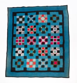 ELIZABETH TROYER (AMISH, HOLMES COUNTY, OHIO) COTTON "TIC TAC TOE NINE PATCH VARIATION" QUILT.