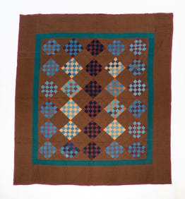 AMISH (HOLMES COUNTY, OHIO) COTTON "TWENTY-FIVE PATCH" QUILT.