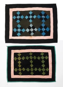 TWO AMISH (OHIO) COTTON SMALL "NINE PATCH" AND "FRIENDSHIP NINE PATCH" DOLL QUILTS.