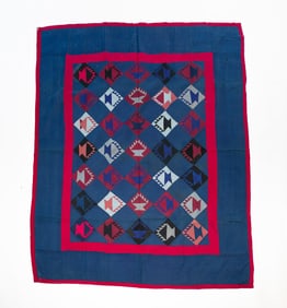 AMISH (HOLMES COUNTY, OHIO) COTTON "BASKET OF CHIPS" QUILT.
