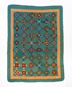 AMISH (HOLMES COUNTY, OHIO) COTTON "CROSS IN A BLOCK" QUILT.