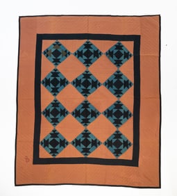AMISH (HOLMES COUNTY, OHIO) COTTON "CUPS & SAUCERS" QUILT, DATED 1895.