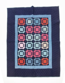 AMISH (WAYNE COUNTY, OHIO) COTTON "CROW'S NEST" QUILT.