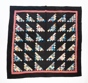 AMISH (MT. HOPE, HOLMES COUNTY, OHIO) COTTON "DIAGONAL SIXTEEN-PATCH" QUILT.