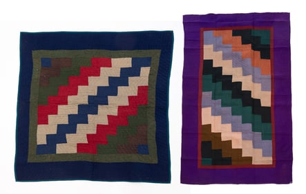 TWO AMISH (MT. HOPE, HOLMES COUNTY, OHIO) "STREAK OF LIGHTNING" QUILTS INCLUDING A CRIB QUILT BY