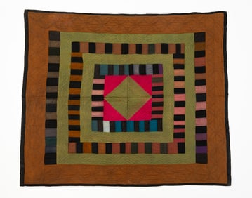 AMISH (HOLMES COUNTY, OHIO) WOOL "CENTER DIAMOND MEDALLION" CRIB QUILT.