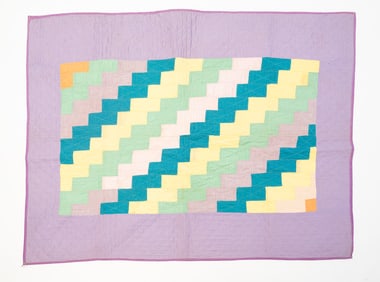 AMISH (HOLMES COUNTY, OHIO) COTTON "STREAK OF LIGHTNING" CRIB QUILT.