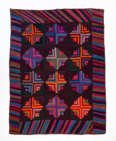 AMISH (HOLMES COUNTY, OHIO) WOOL "LOG CABIN, LIGHT AND DARK VARIATION" QUILT.