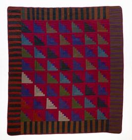 ELIZABETH J. MILLER (AMISH, BENTON, HOLMES COUNTY, OHIO) WOOL "LOG CABIN, STRAIGHT FURROW VARIATION"