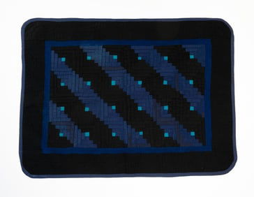 AMISH (HOLMES COUNTY, OHIO) WOOL "LOG CABIN, STRAIGHT FURROW" CRIB QUILT.