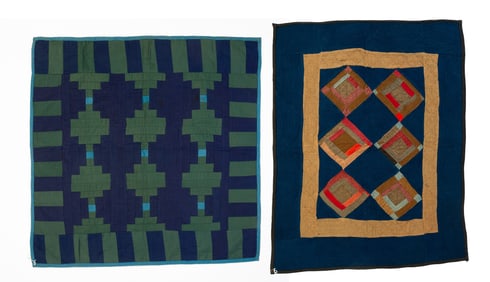 TWO AMISH (HOLMES COUNTY, OHIO) "LOG CABIN VARIANT" CRIB QUILTS.