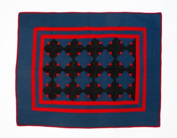 AMISH (OHIO) COTTON "LOG CABIN, LIGHT AND DARK" CRIB QUILT.