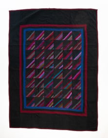 AMISH (HOLMES COUNTY, OHIO) COTTON "ROMAN STRIPE" QUILT, DATED 1904.