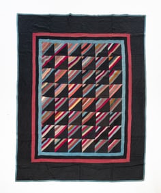 AMISH (HOLMES COUNTY, OHIO) COTTON AND WOOL "ROMAN STRIPE" QUILT, DATED 1906.